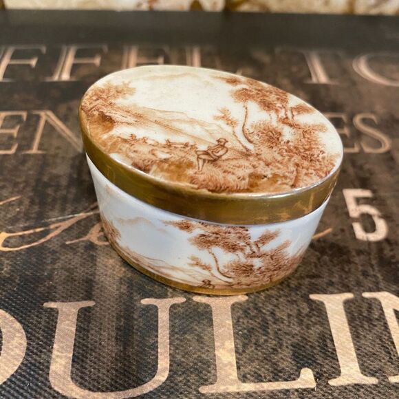 Vintage Portuguese Hand-Painted Sepia Porcelain Trinket - Picture 2 of 9